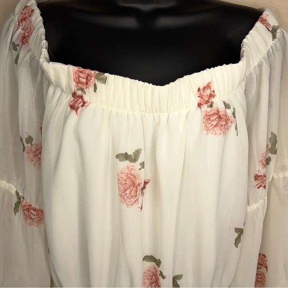 XL BLUSH BRAND DRESS OFF SHOULDER WHITE PINK FLORAL COQUETTE RUFFLE - Picture 2 of 10
